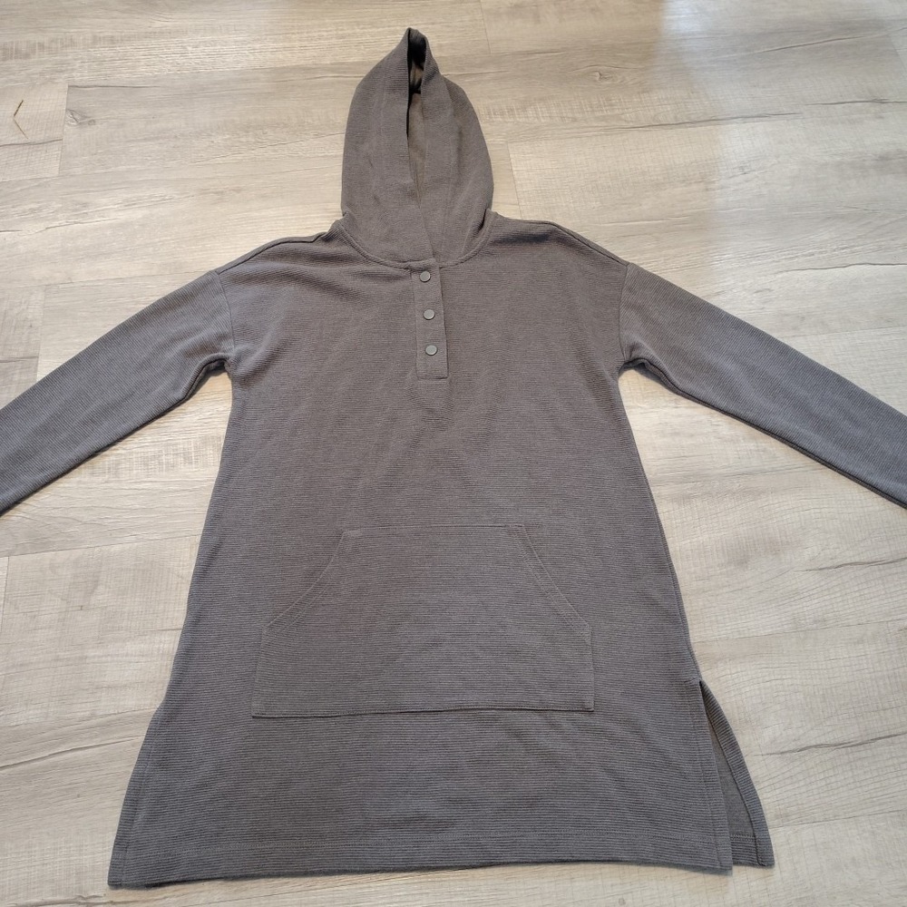 J. Jill Fit Women's Ribbed 1/4 Snap Hoodie Size XS Gray Pullover Kangaroo Pocket